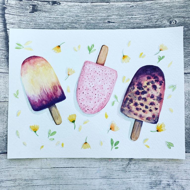 Sommer, Sonne, Garten, Malen und Eiscreme in Aquarell